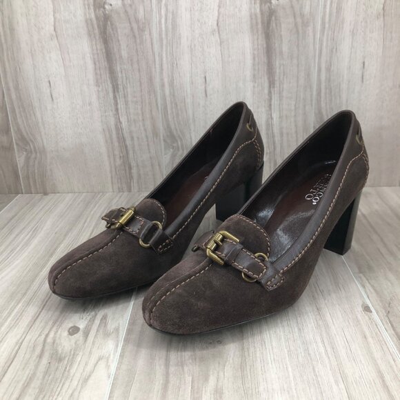 Franco Sarto Heeled Loafers Womens 8.5M Brown Suede Slip On Shoes - Picture 4 of 11